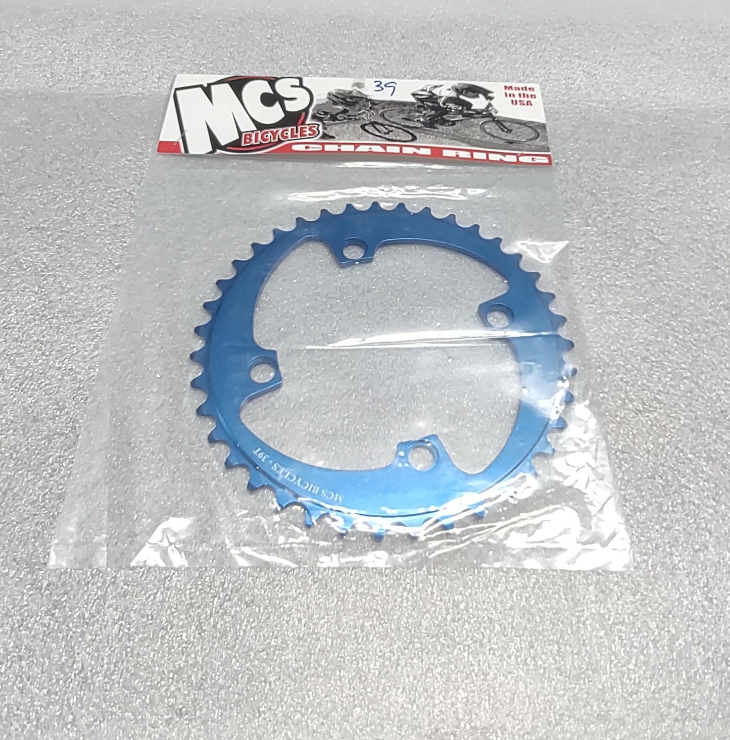 Mcs 4 hole aluminum chain ring 39 tooth Blue