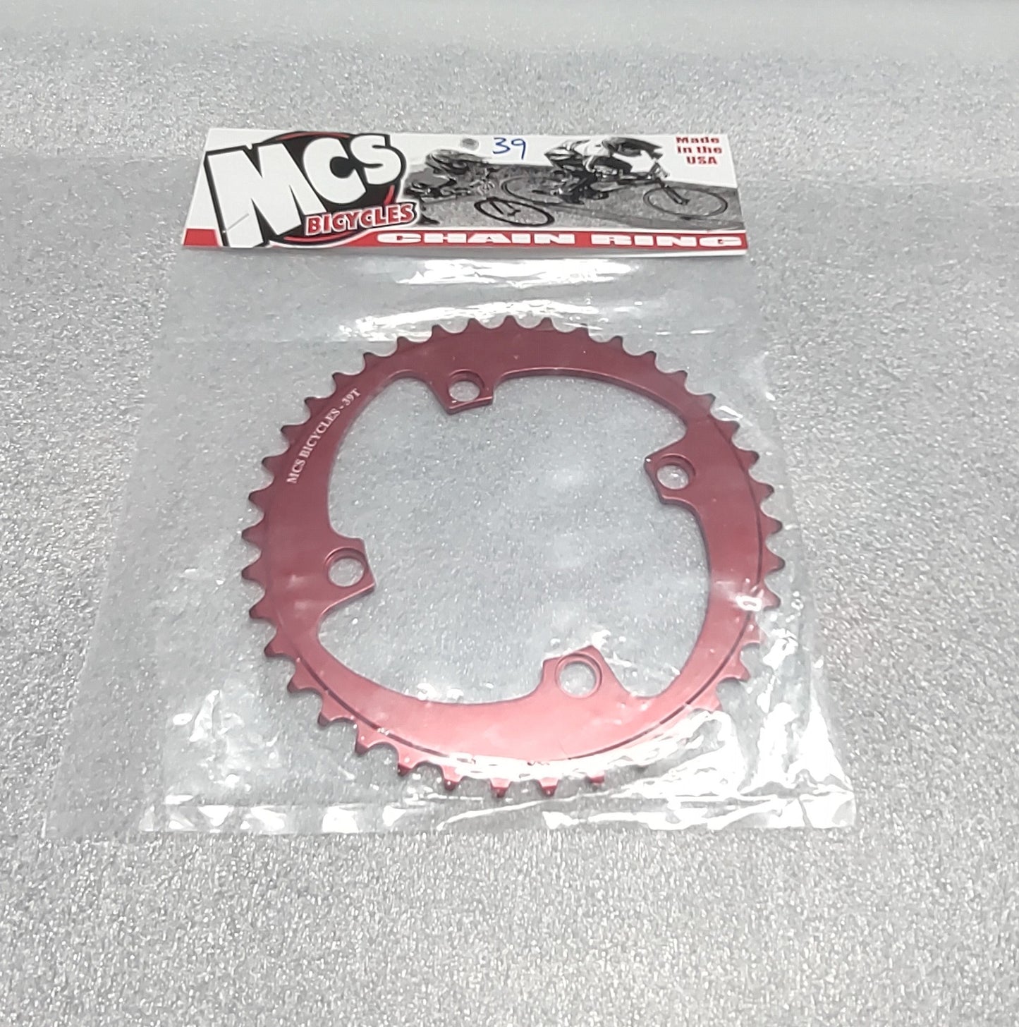 Mcs 4 hole aluminum chain ring 39 tooth Red